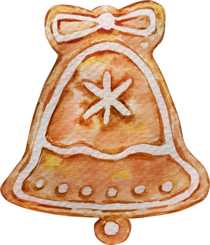 Watercolor Christmas Gingerbread in the Shape of a Bell